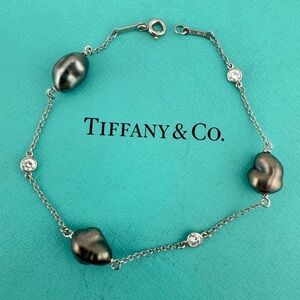 RARE Tiffany & Co. Vintage Tahitian Pearl & Diamond by the Yard Bracelet in Plat